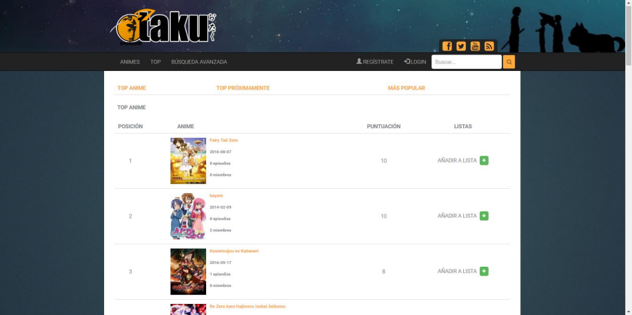 Page with the top of the best animes.