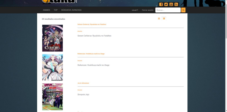 Search results with list view.