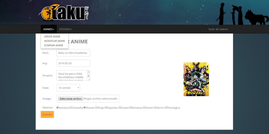 Administration of animes and episodes.